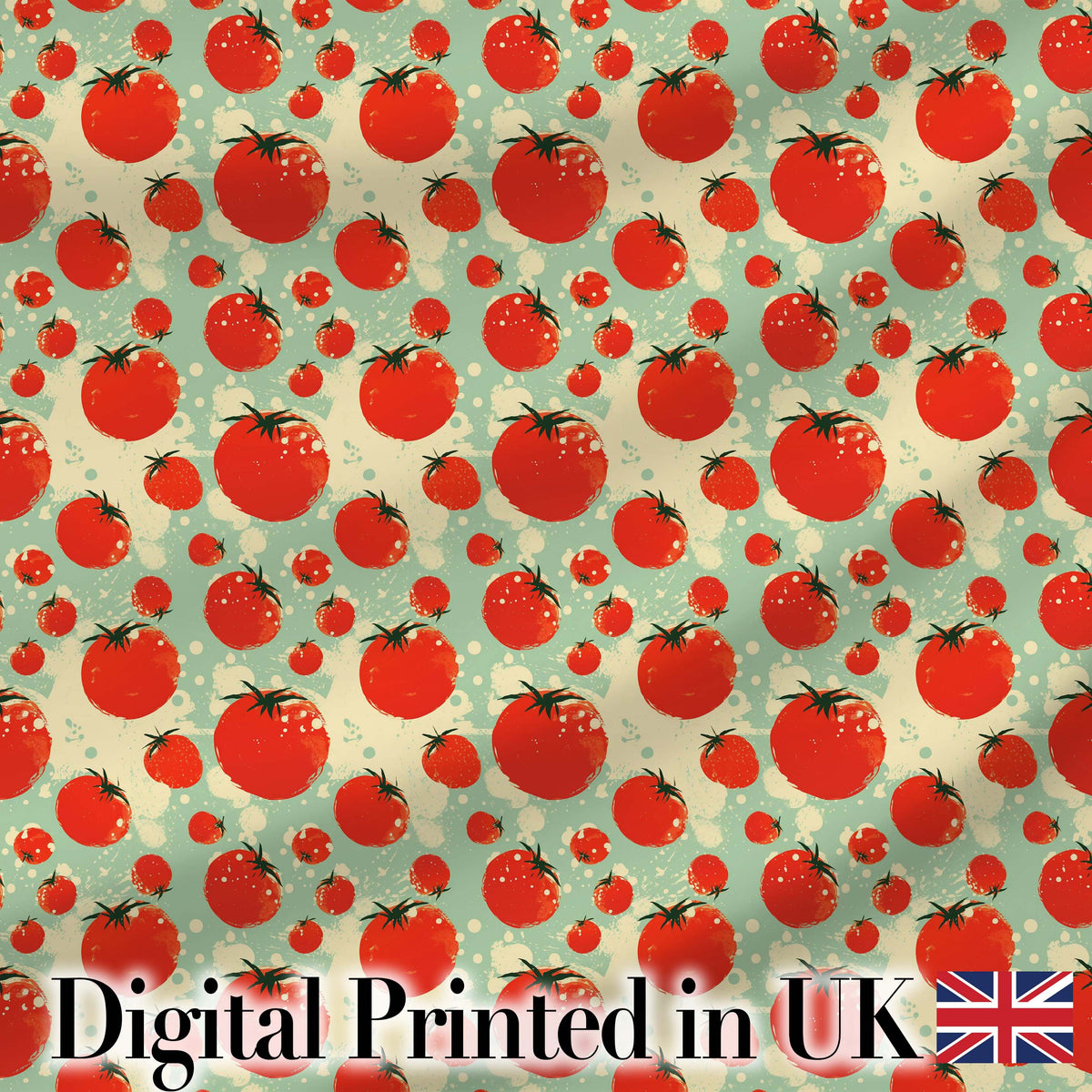 Playful Red Tomatoes Splash Pattern on Light Blue Background Digital Print Fabric by the Metre UK Sewing Quilting Textile