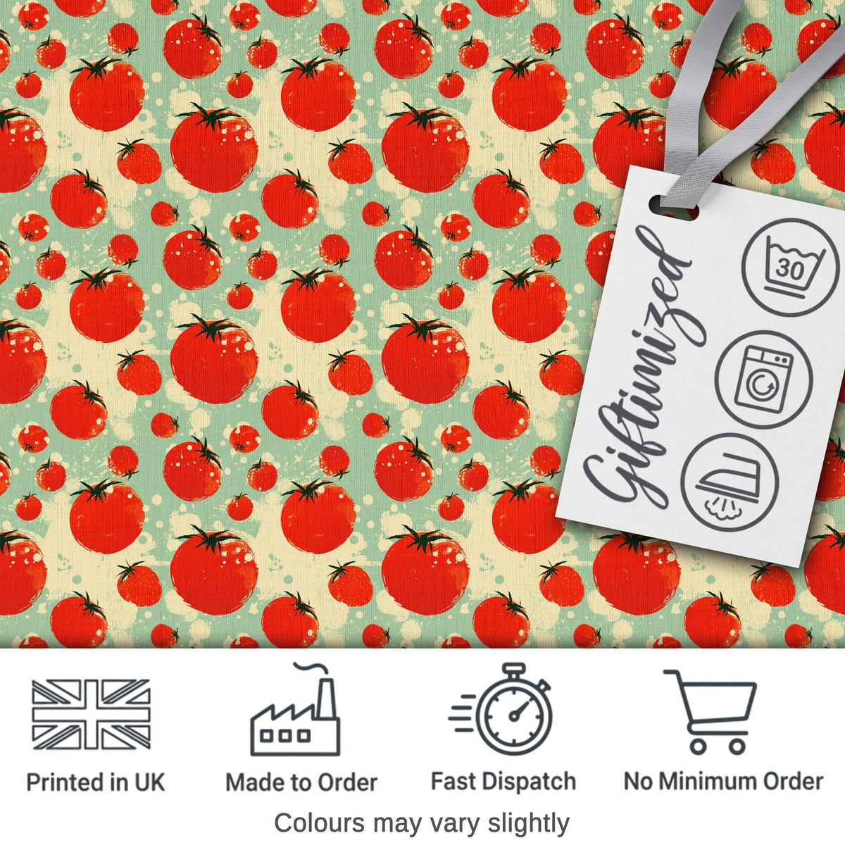 Playful Red Tomatoes Splash Pattern on Light Blue Background Digital Print Fabric by the Metre UK Sewing Quilting Textile