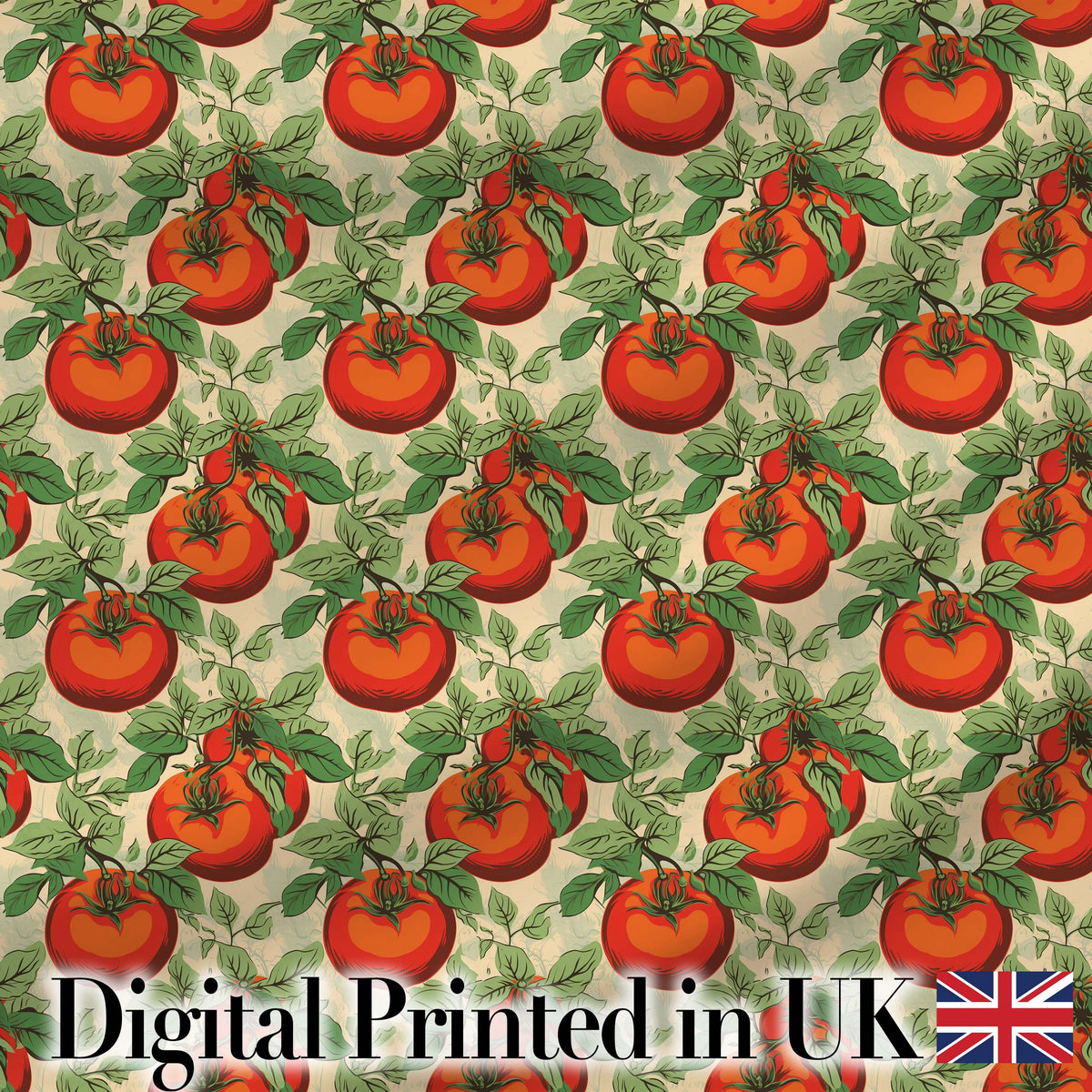 Vintage Red Tomatoes on Vine with Green Leaves Cream Background Seamless Digital Print Fabric by the Metre UK Sewing Quilting Textile