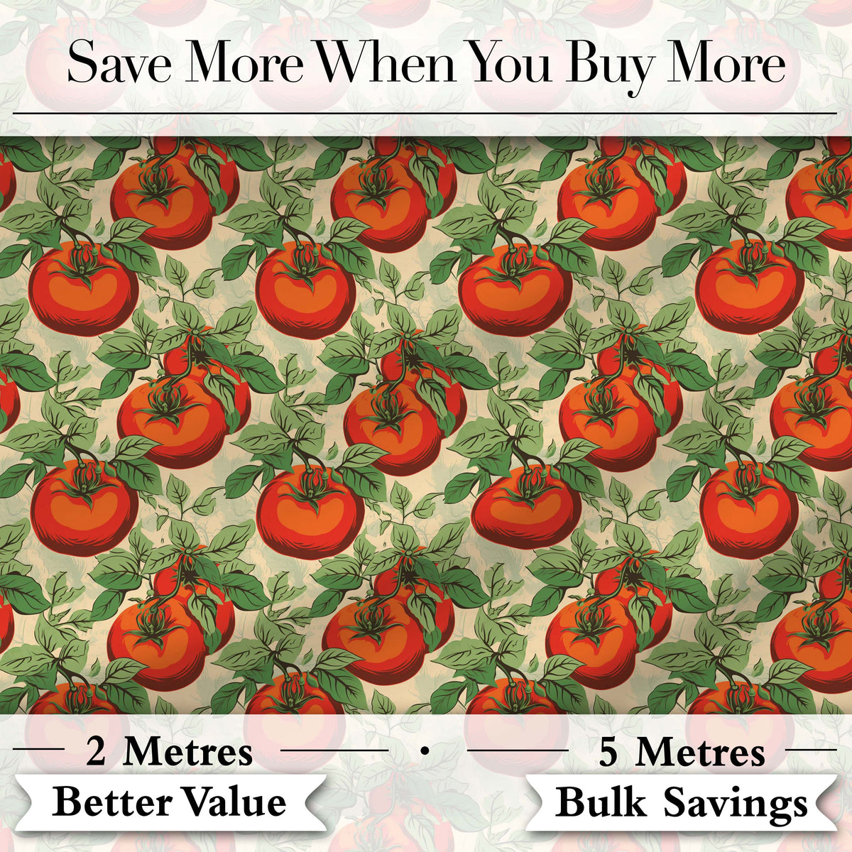 Vintage Red Tomatoes on Vine with Green Leaves Cream Background Seamless Digital Print Fabric by the Metre UK Sewing Quilting Textile