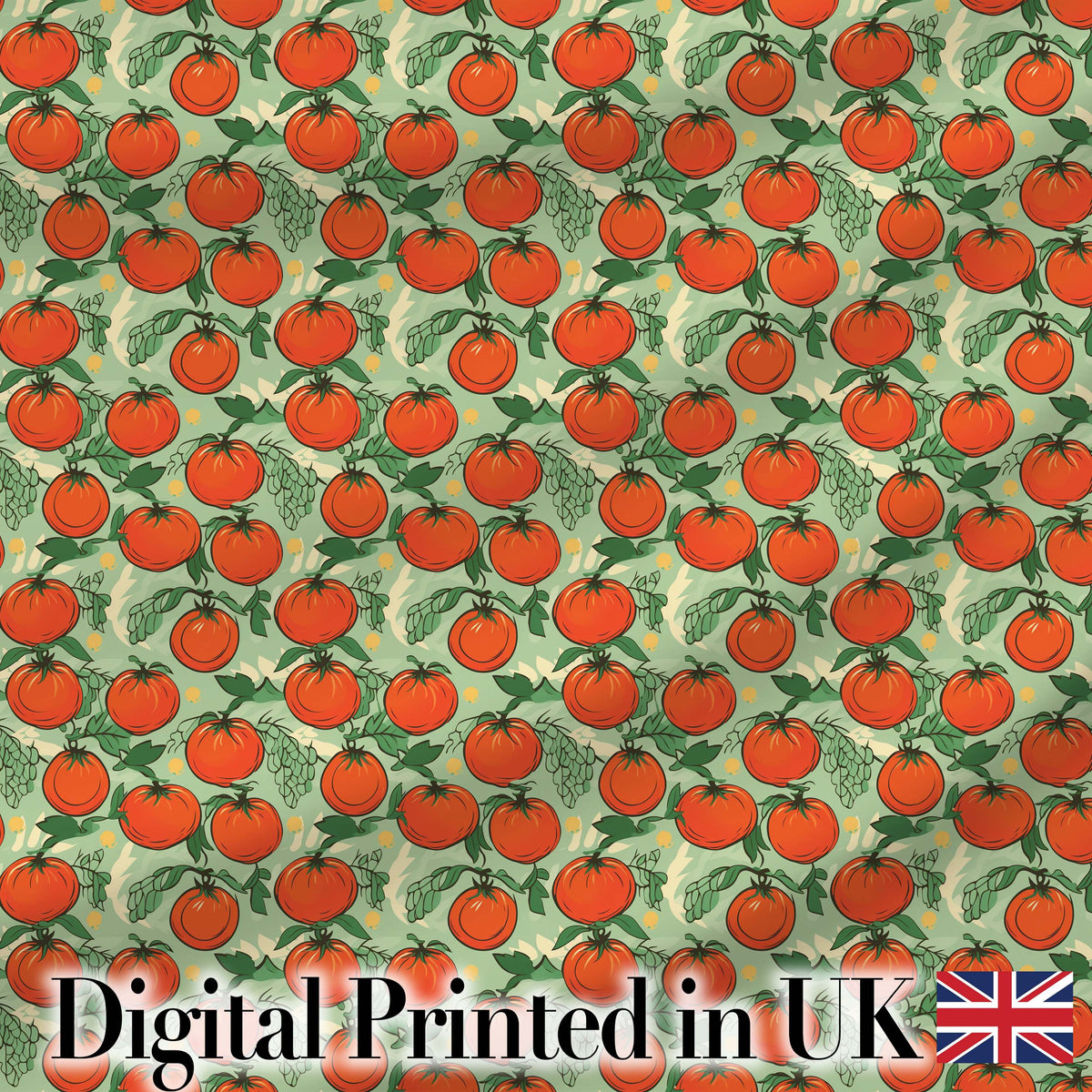 Cute Small Tomatoes and Leaves on Soft Green Background Seamless Pattern Digital Print Fabric by the Metre UK Sewing Quilting Textile