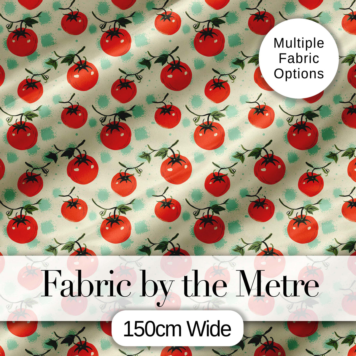 Playful Cherry Tomatoes with Mint Splash Background Seamless Pattern Digital Print Fabric by the Metre UK Sewing Quilting Textile