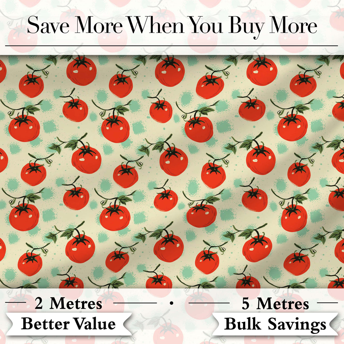 Playful Cherry Tomatoes with Mint Splash Background Seamless Pattern Digital Print Fabric by the Metre UK Sewing Quilting Textile