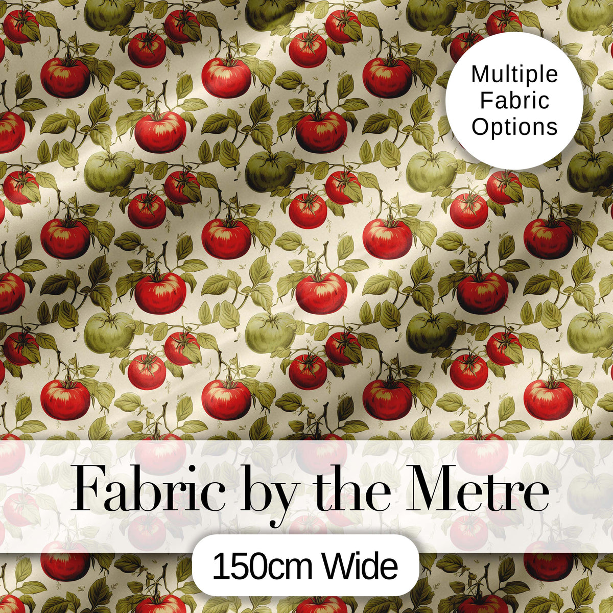 Heirloom Red and Green Tomatoes Botanical Garden Seamless Pattern Digital Print Fabric by the Metre UK Sewing Quilting Textile