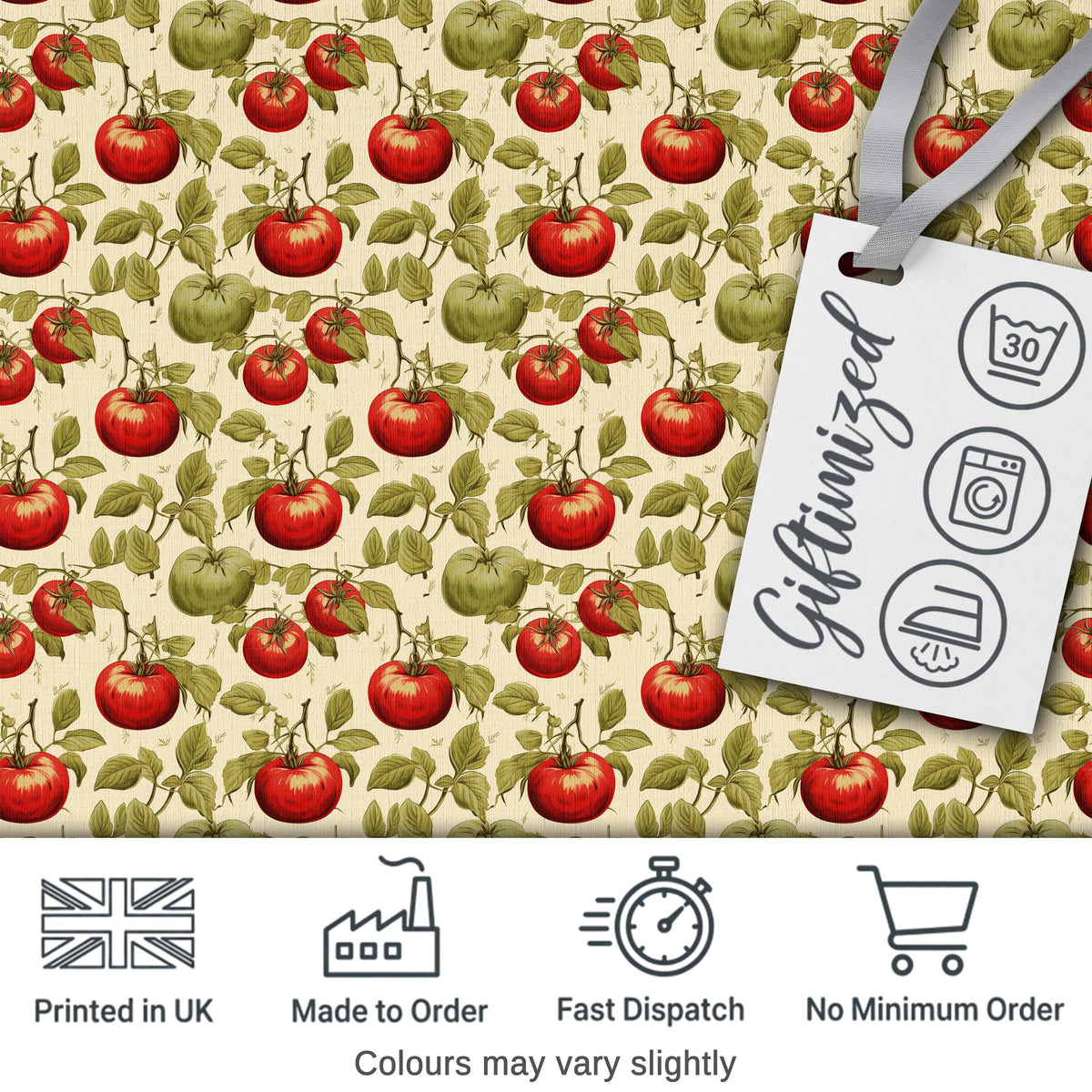 Heirloom Red and Green Tomatoes Botanical Garden Seamless Pattern Digital Print Fabric by the Metre UK Sewing Quilting Textile
