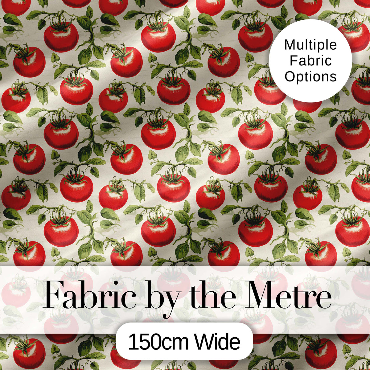 Classic Red Tomatoes with Leaves on Neutral Background Seamless Pattern Digital Print Fabric by the Metre UK Sewing Quilting Textile