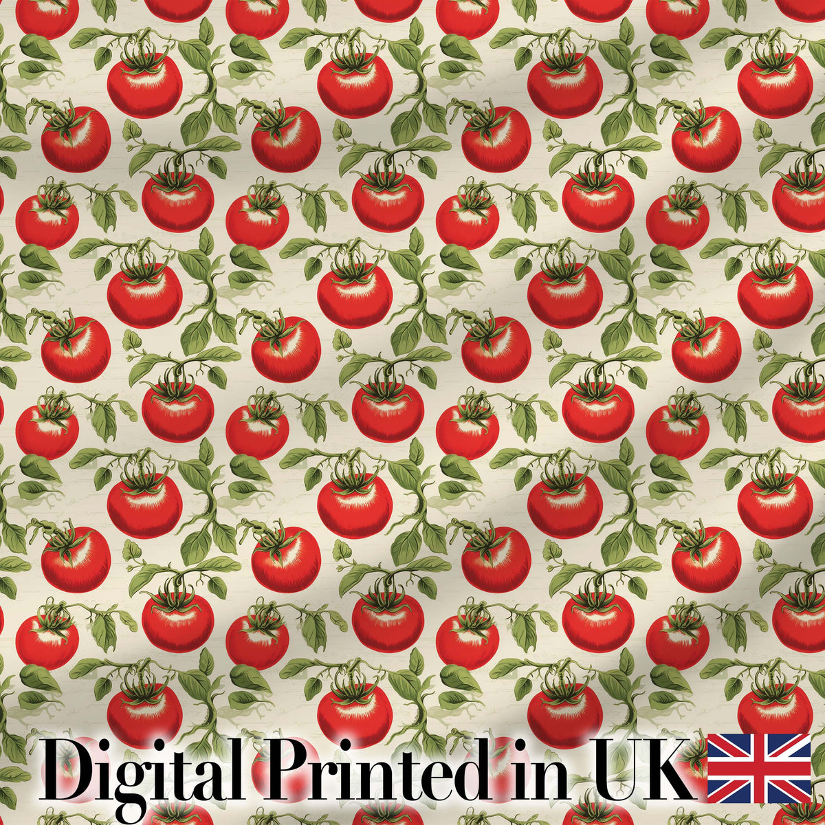 Classic Red Tomatoes with Leaves on Neutral Background Seamless Pattern Digital Print Fabric by the Metre UK Sewing Quilting Textile