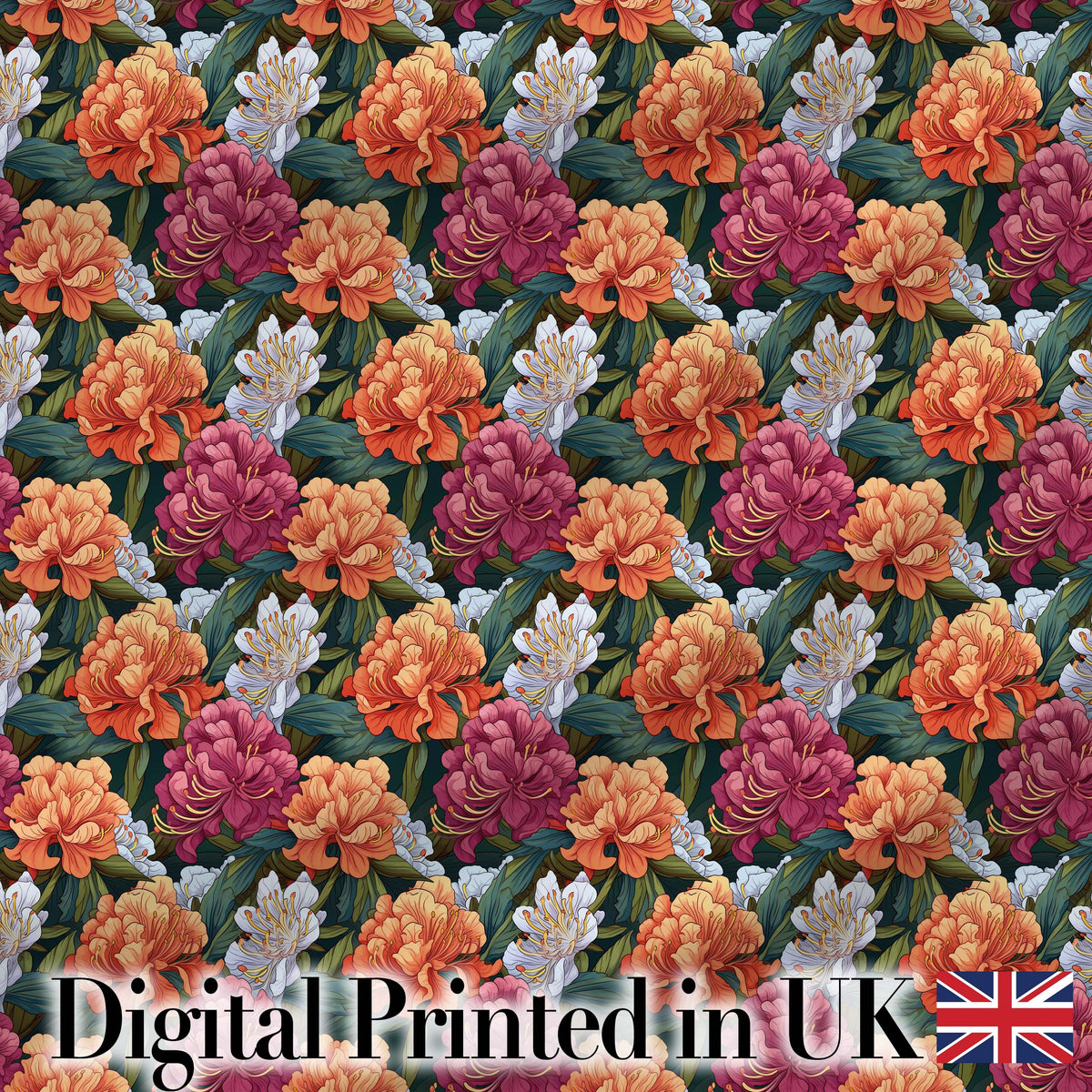 Orange Purple and White Floral Botanical Seamless Pattern Digital Print Fabric by the Metre UK Sewing Quilting Textile