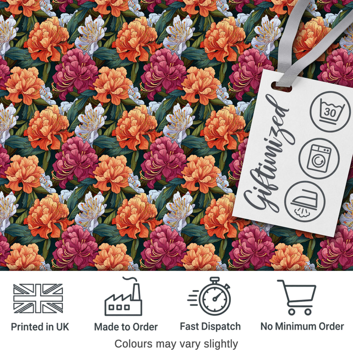 Orange Purple and White Floral Botanical Seamless Pattern Digital Print Fabric by the Metre UK Sewing Quilting Textile