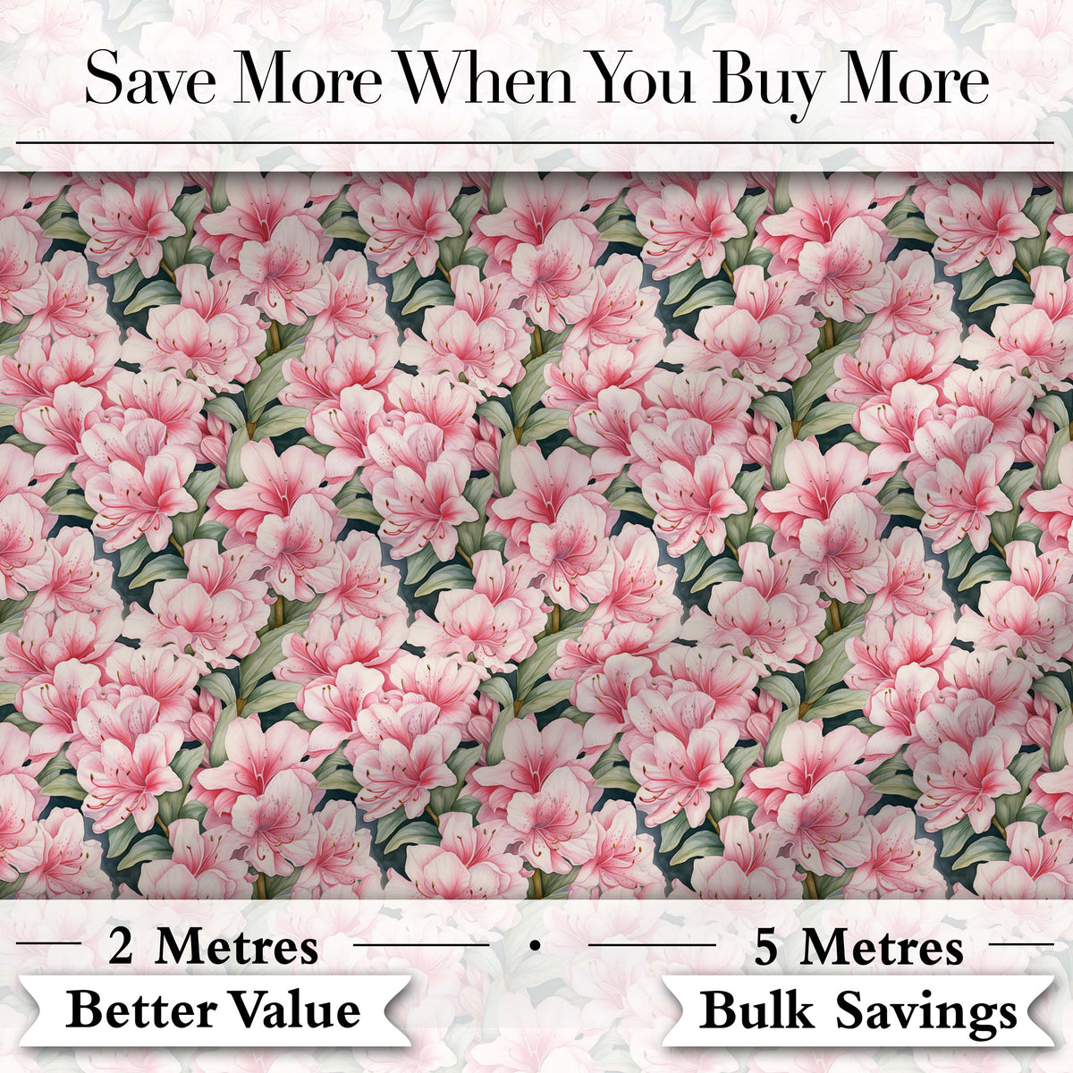 Soft Pink Azalea Flowers Dense Botanical Seamless Pattern Digital Print Fabric by the Metre UK Sewing Quilting Textile