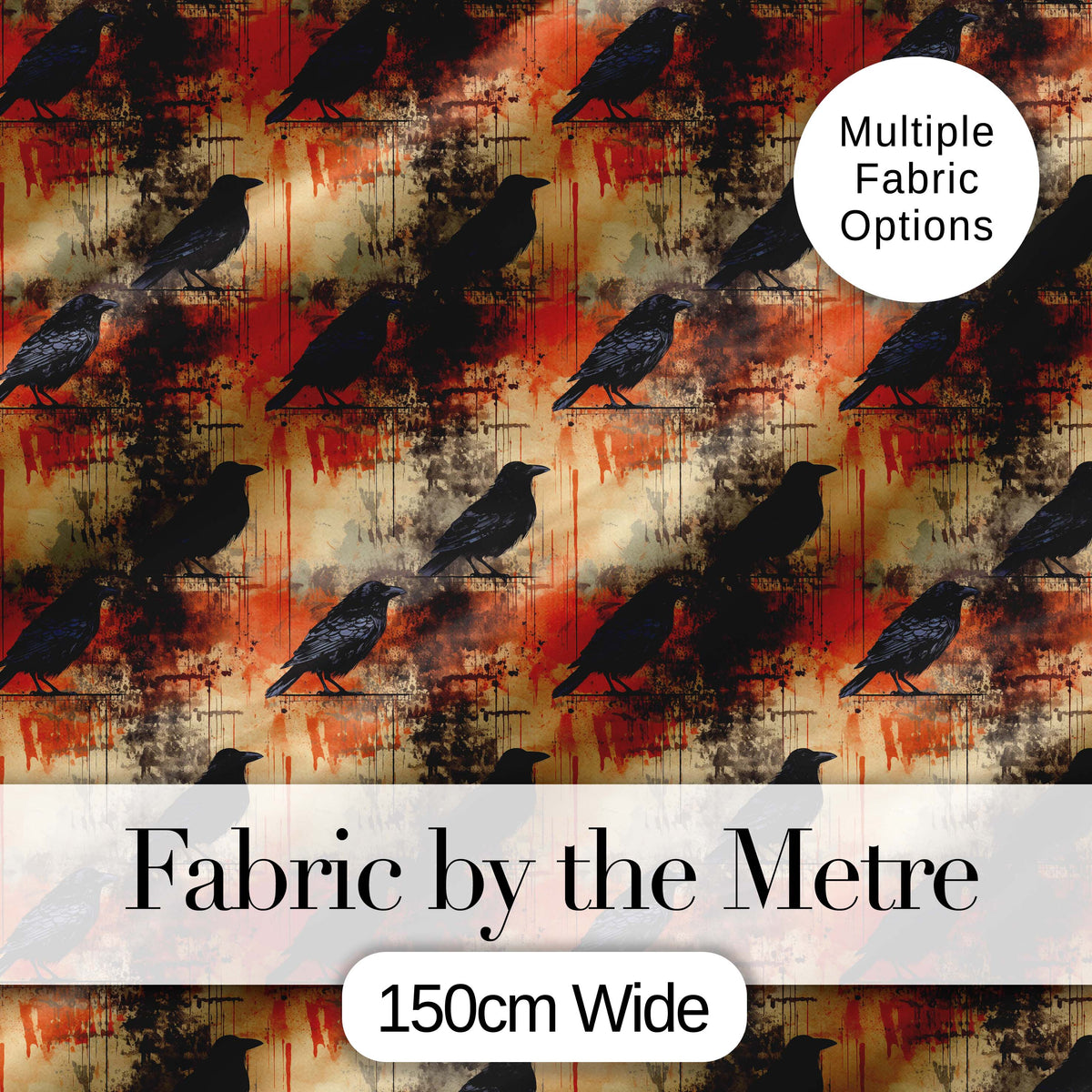 Grunge Gothic Raven with Black Crows on Distressed Orange and Beige Background Digital Print Fabric by the Metre UK Sewing Quilting Textile