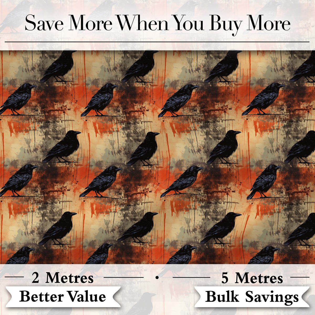 Grunge Gothic Raven with Black Crows on Distressed Orange and Beige Background Digital Print Fabric by the Metre UK Sewing Quilting Textile