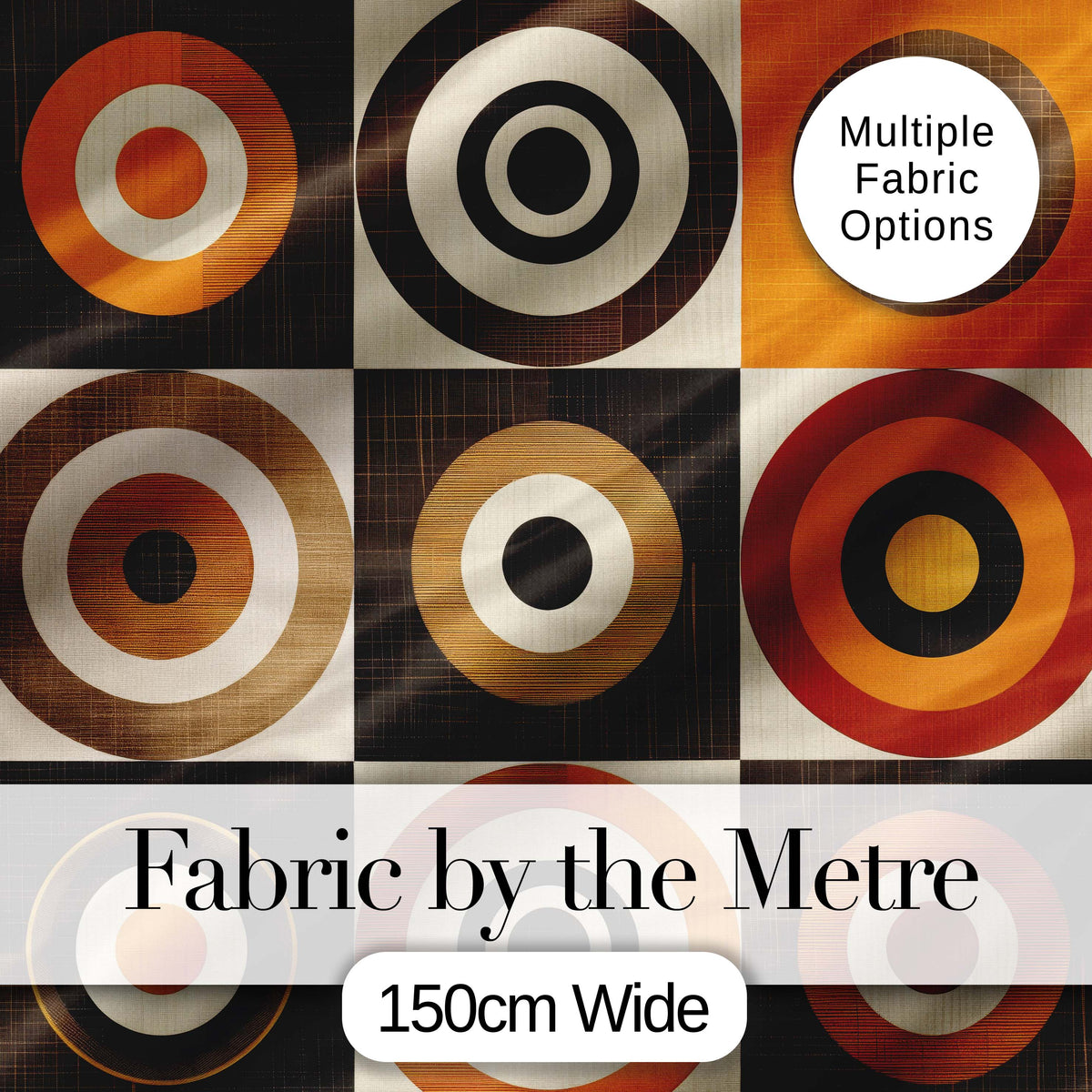 Concentric Circle Pattern in Orange Brown and Cream Digital Print Fabric by the Metre UK Sewing Quilting Textile