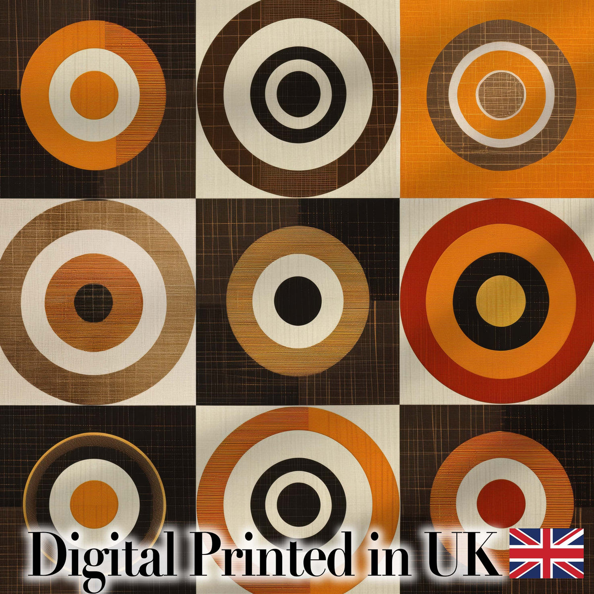 Concentric Circle Pattern in Orange Brown and Cream Digital Print Fabric by the Metre UK Sewing Quilting Textile