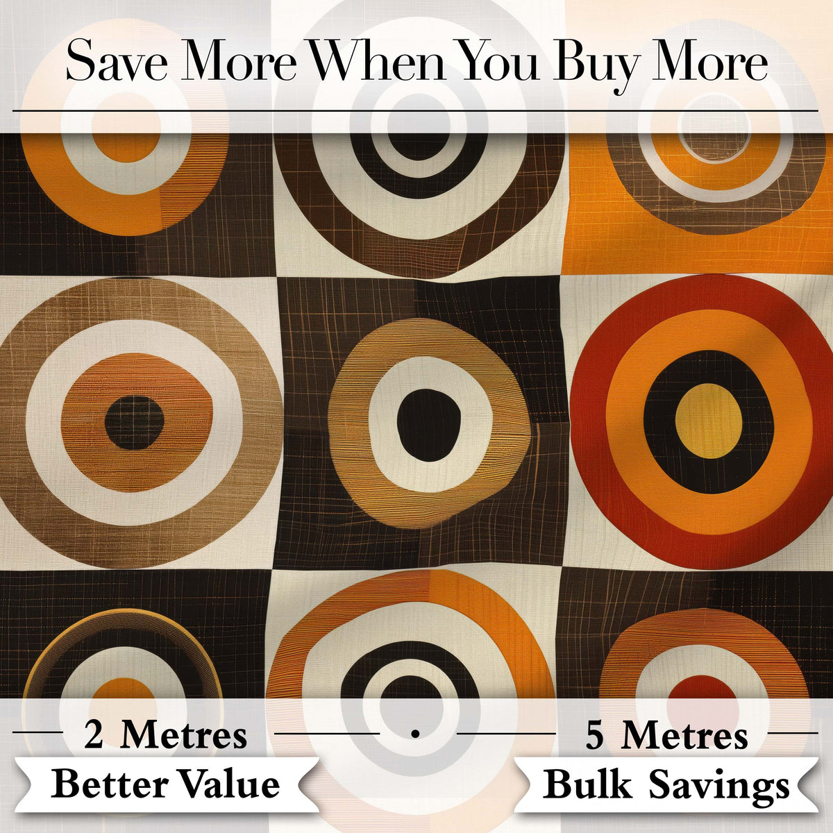Concentric Circle Pattern in Orange Brown and Cream Digital Print Fabric by the Metre UK Sewing Quilting Textile