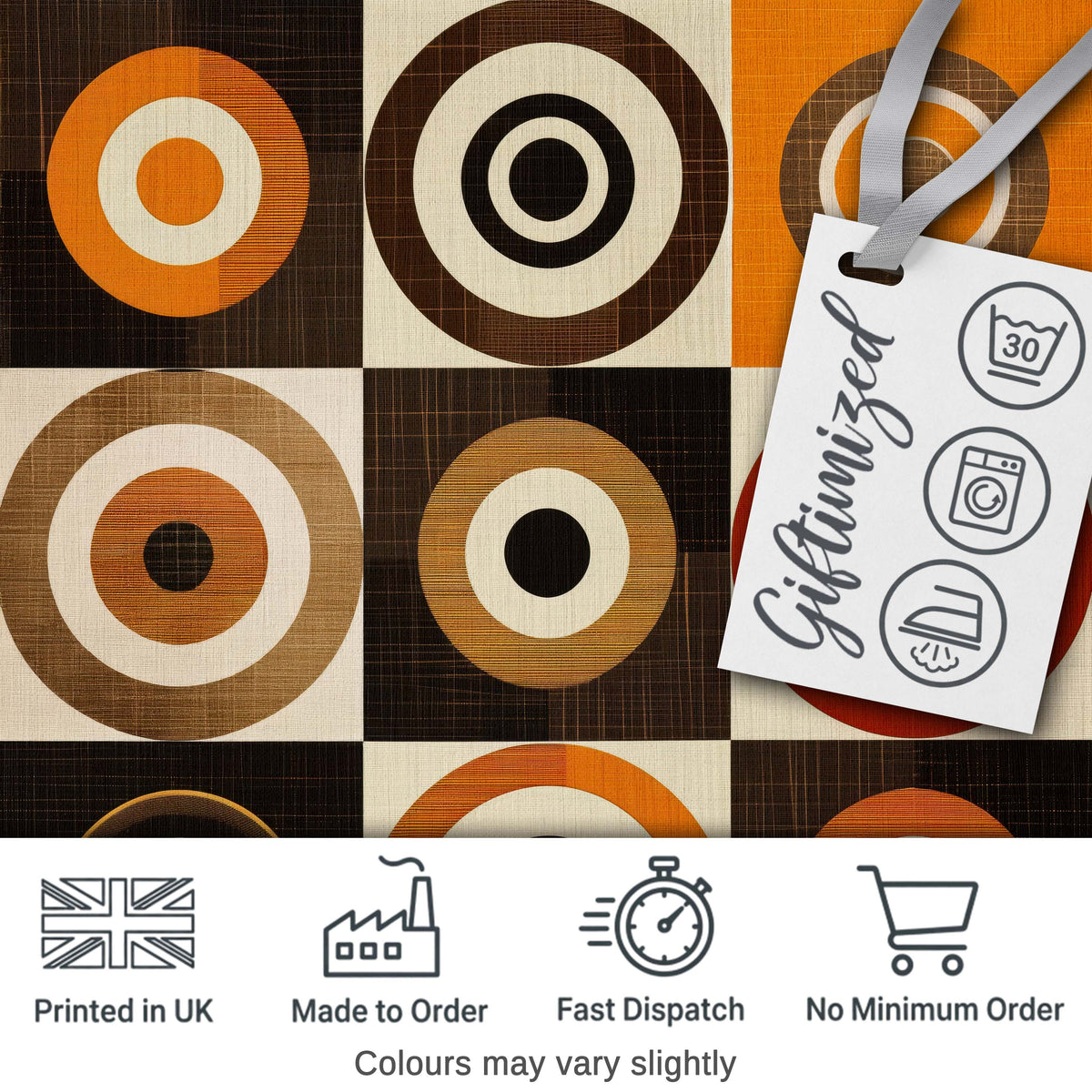 Concentric Circle Pattern in Orange Brown and Cream Digital Print Fabric by the Metre UK Sewing Quilting Textile