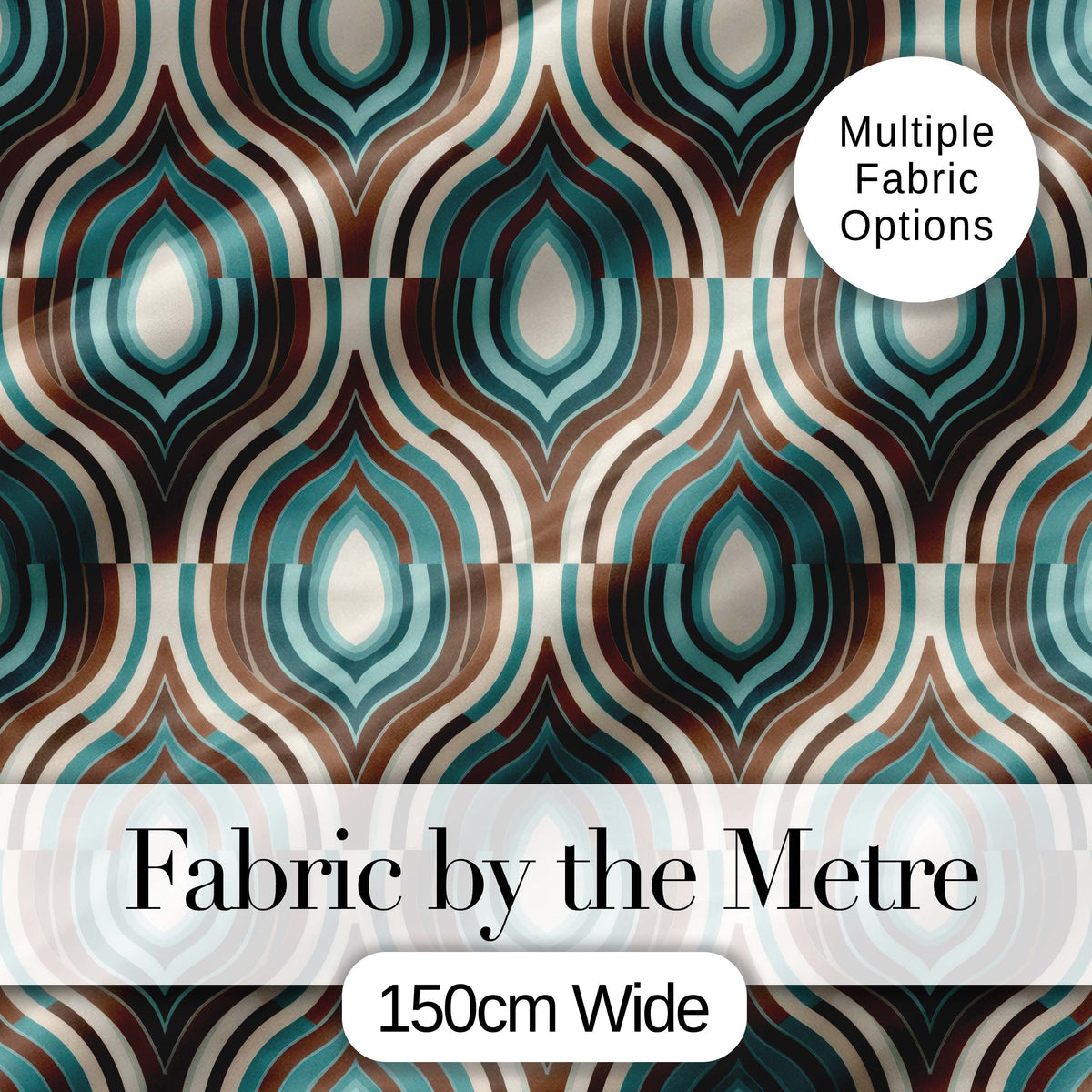 Vintage Teal Brown Geometric Arch Repeat Seamless Pattern Digital Print Fabric by the Metre UK Sewing Quilting Textile