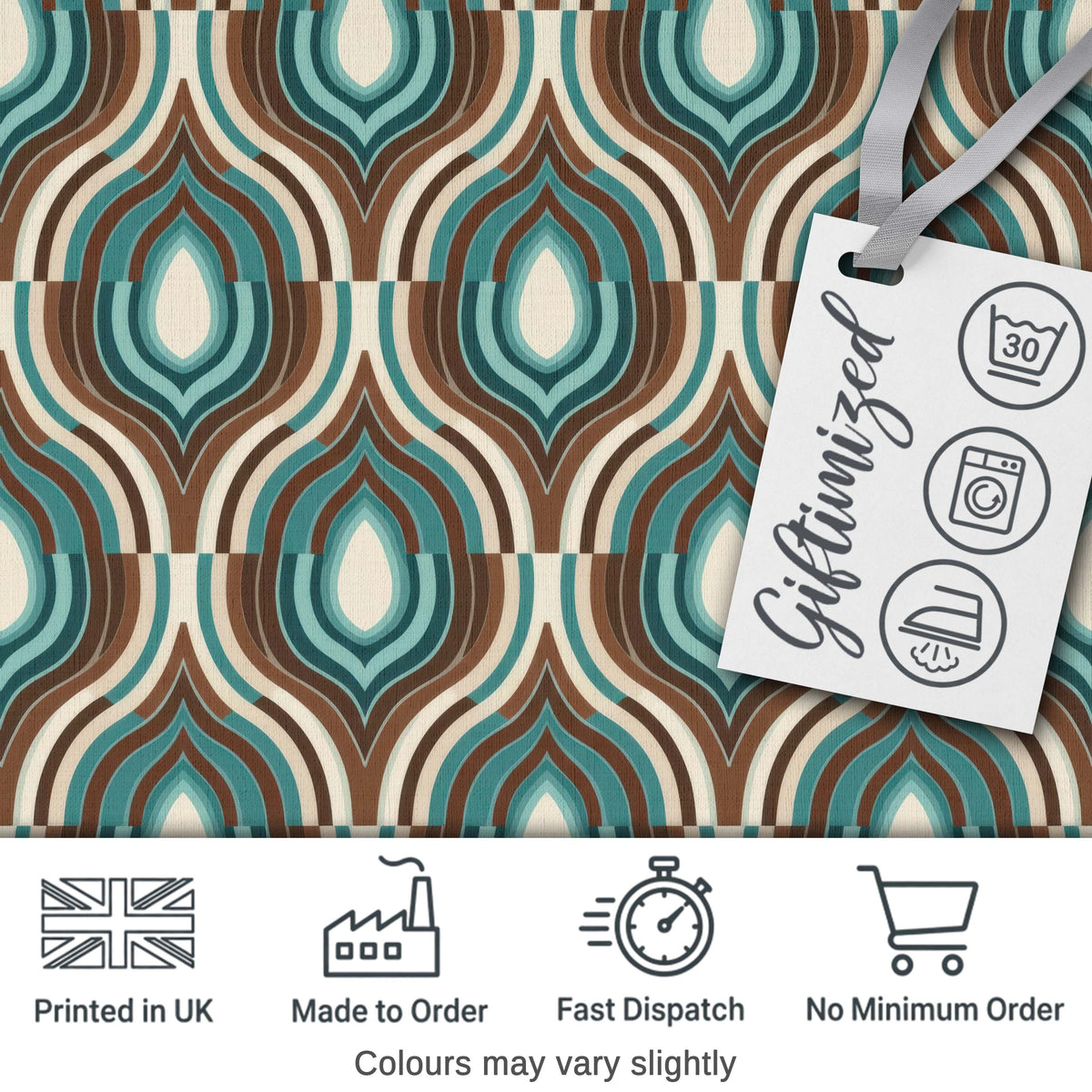 Vintage Teal Brown Geometric Arch Repeat Seamless Pattern Digital Print Fabric by the Metre UK Sewing Quilting Textile