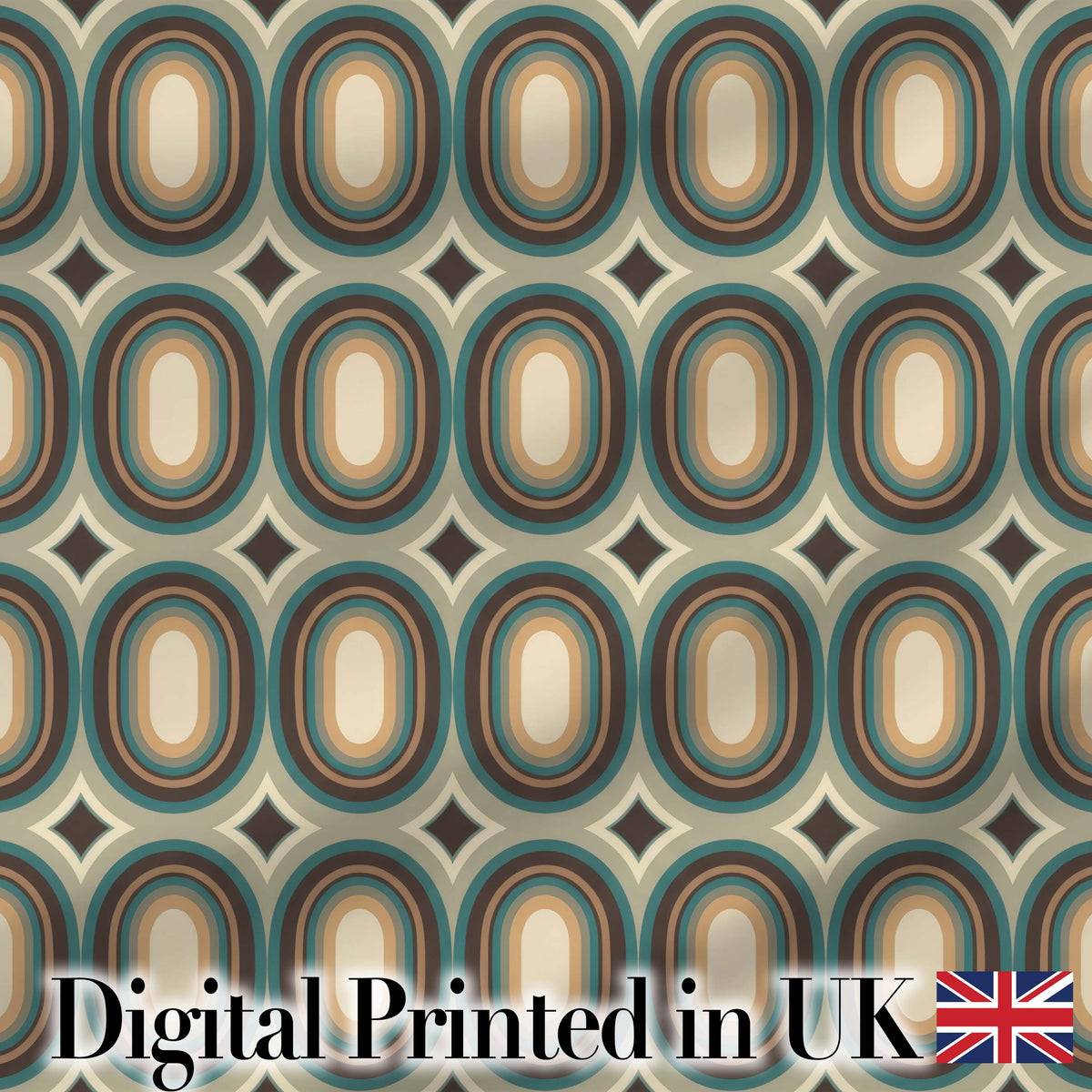 Oval Teal Beige Geometric Repeat Seamless Pattern Digital Print Fabric by the Metre UK Sewing Quilting Textile