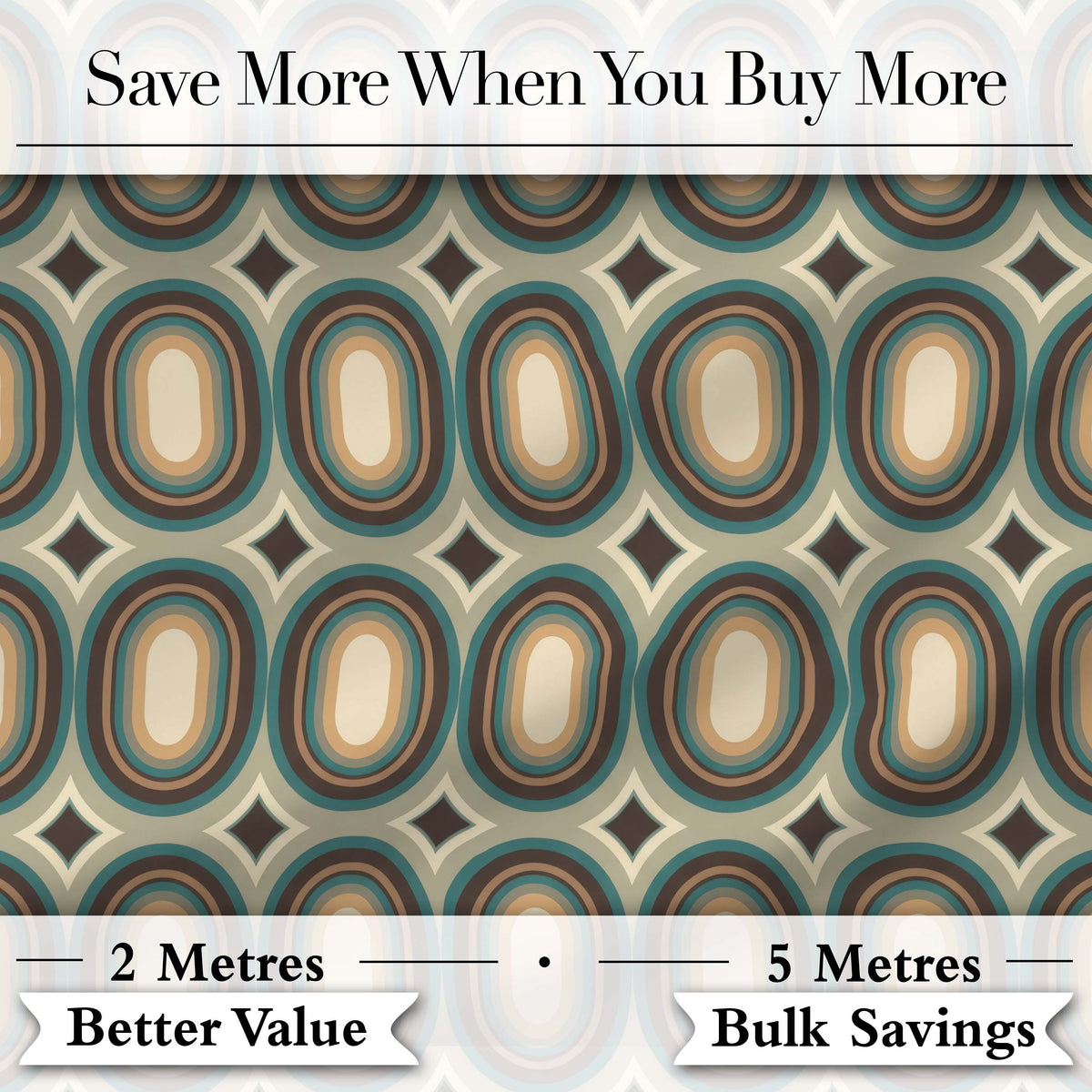 Oval Teal Beige Geometric Repeat Seamless Pattern Digital Print Fabric by the Metre UK Sewing Quilting Textile