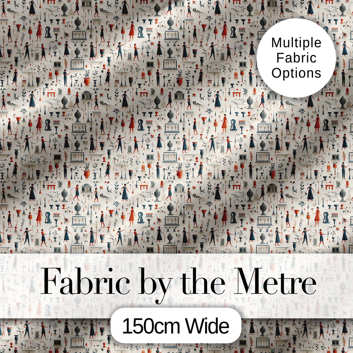 Detailed Vintage Illustration Figures Objects Seamless Pattern Digital Print Fabric by the Metre UK Sewing Quilting Textile