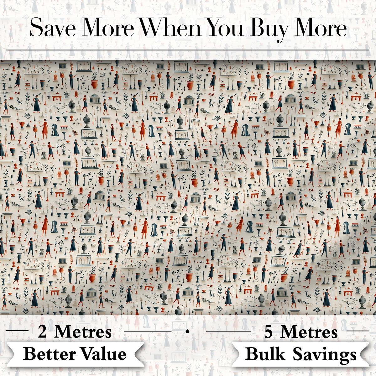 Detailed Vintage Illustration Figures Objects Seamless Pattern Digital Print Fabric by the Metre UK Sewing Quilting Textile