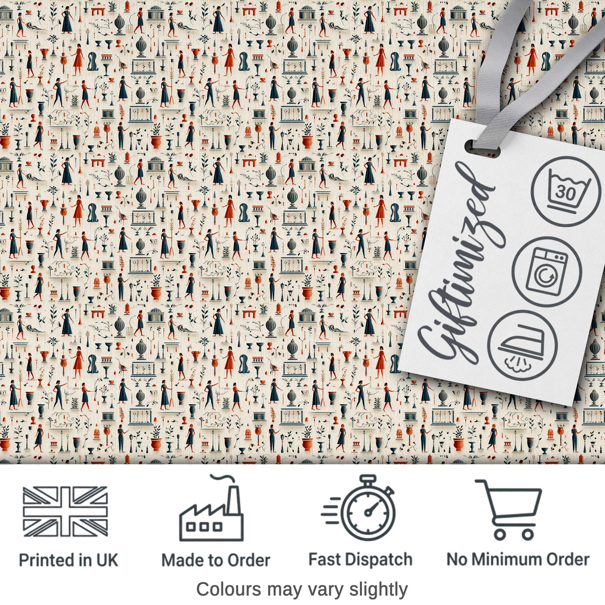 Detailed Vintage Illustration Figures Objects Seamless Pattern Digital Print Fabric by the Metre UK Sewing Quilting Textile