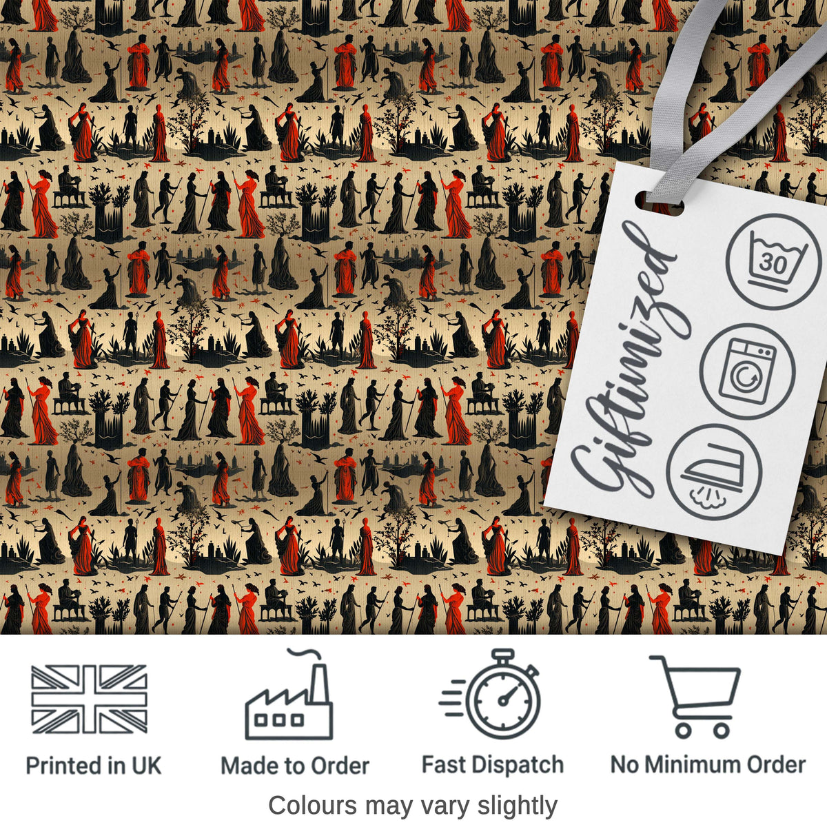 Vintage Greek Mythology Silhouette Figures Seamless Pattern Classical Art Digital Print Fabric by the Metre UK Sewing Quilting Textile