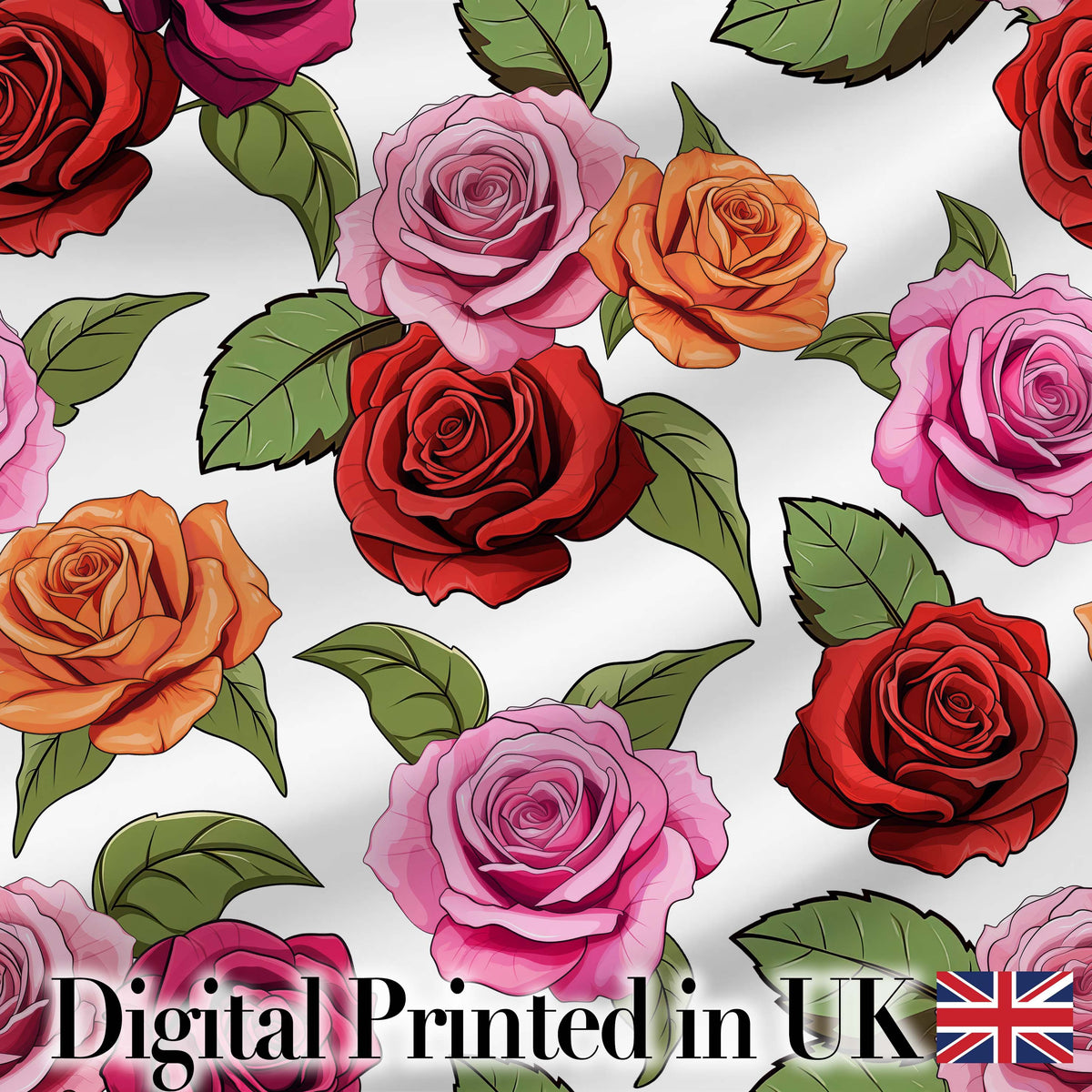 Realistic Rose Flower Seamless Pattern Red Pink Floral Botanical Design Digital Print Fabric by the Metre UK Sewing Quilting Textile
