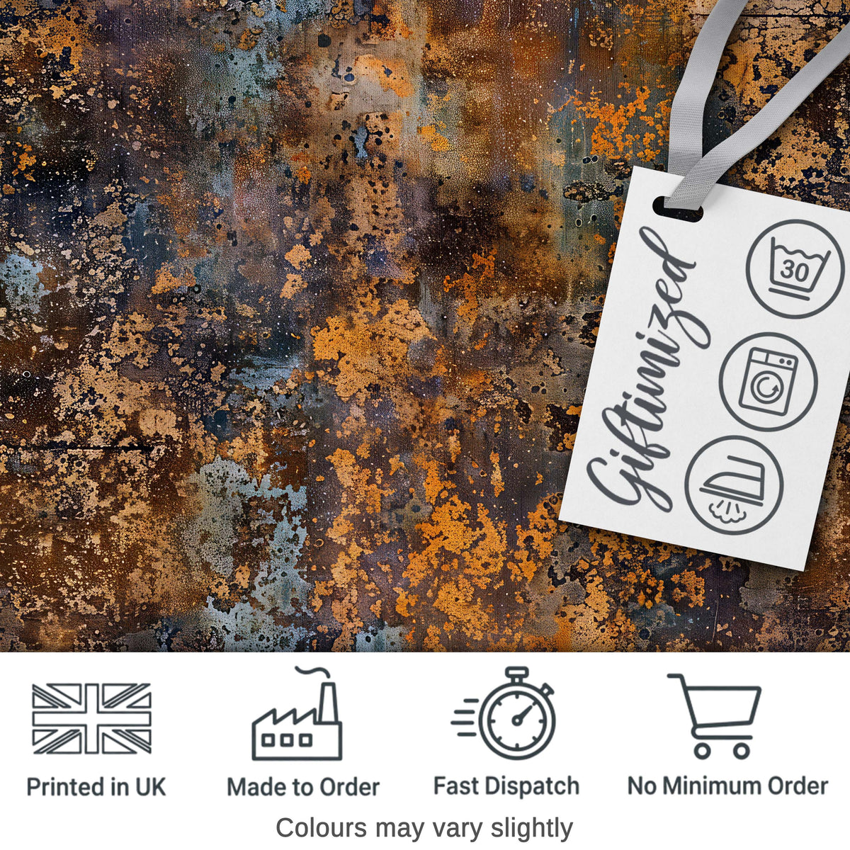 Distressed Metal Rust Pattern with Gold Accents Seamless Grunge Fabric Digital Print Fabric by the Metre UK Sewing Quilting Textile