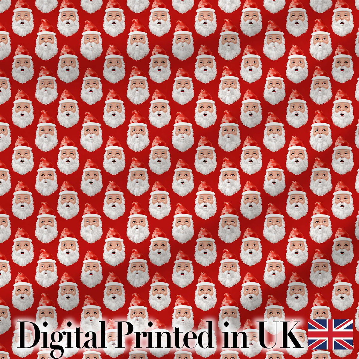 Christmas Santa Face Seamless Pattern Red Festive Holiday Design Digital Print Fabric by the Metre UK Sewing Quilting Textile
