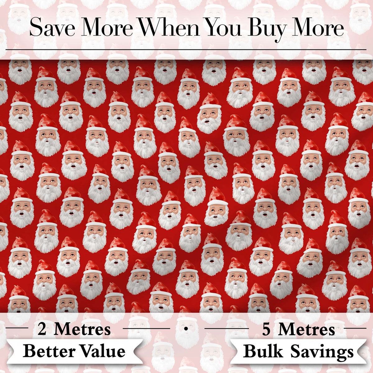 Christmas Santa Face Seamless Pattern Red Festive Holiday Design Digital Print Fabric by the Metre UK Sewing Quilting Textile