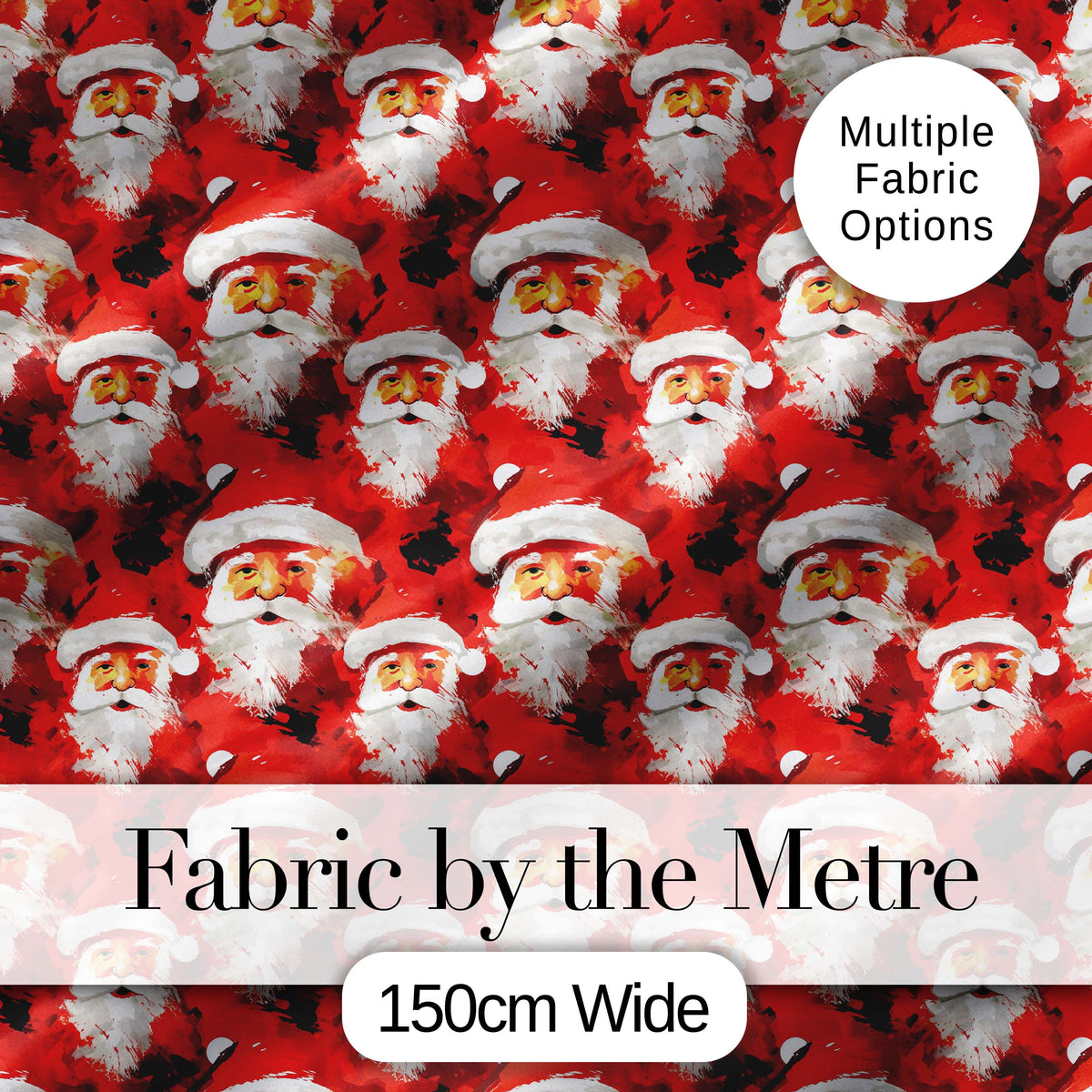 Painterly Santa Faces Red Abstract Christmas Festive Brushstroke Style Digital Print Fabric by the Metre UK Sewing Quilting Textile