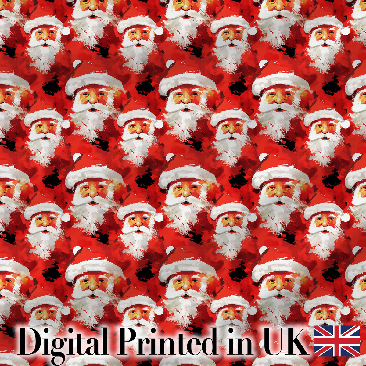 Painterly Santa Faces Red Abstract Christmas Festive Brushstroke Style Digital Print Fabric by the Metre UK Sewing Quilting Textile