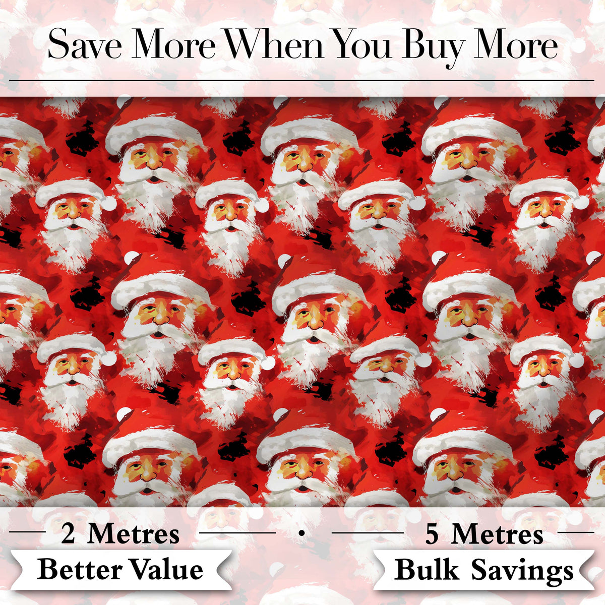 Painterly Santa Faces Red Abstract Christmas Festive Brushstroke Style Digital Print Fabric by the Metre UK Sewing Quilting Textile