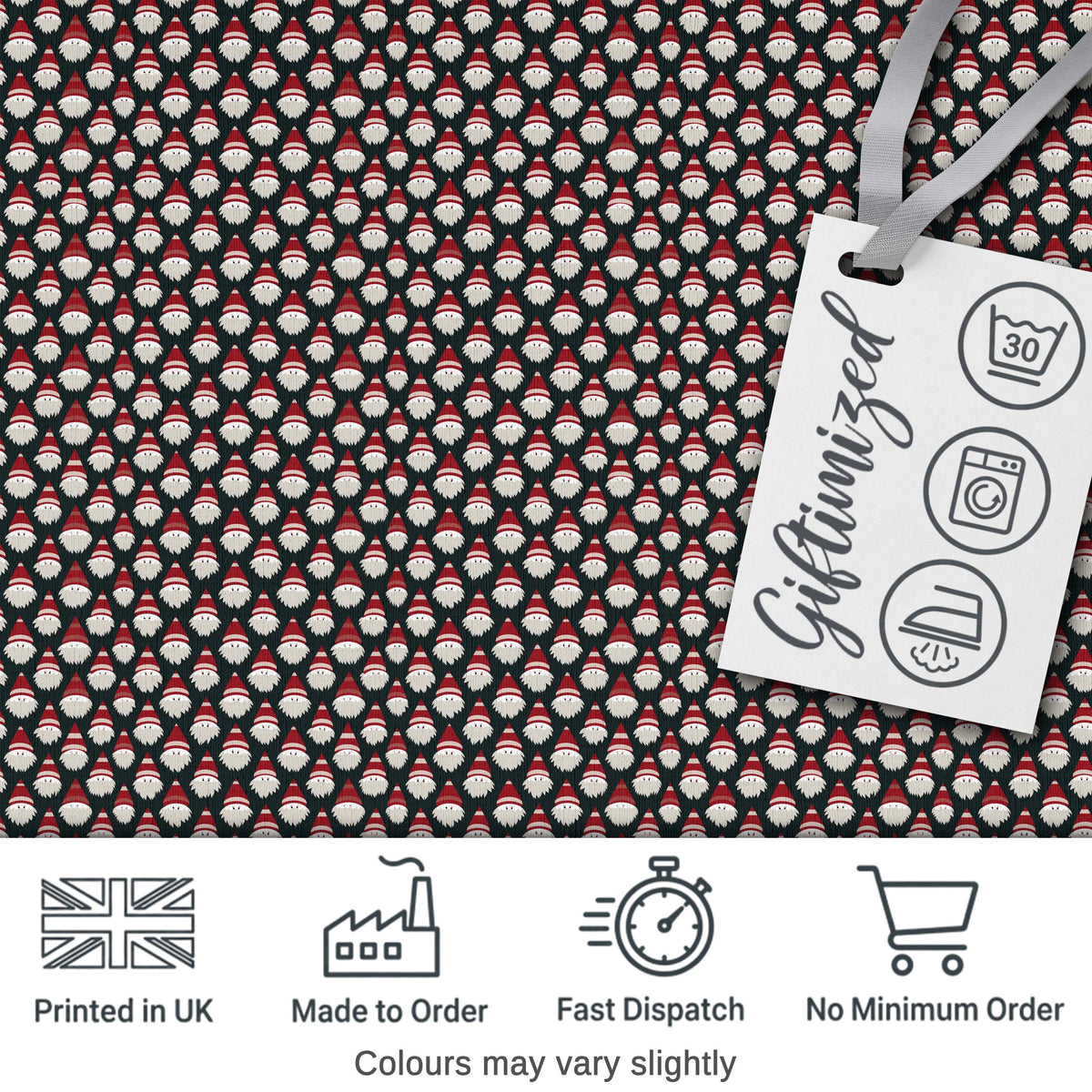 Minimal Santa Hat Beard Repeat Dark Background Christmas Scandinavian Style Digital Print Fabric by the Metre UK Sewing Quilting Textile