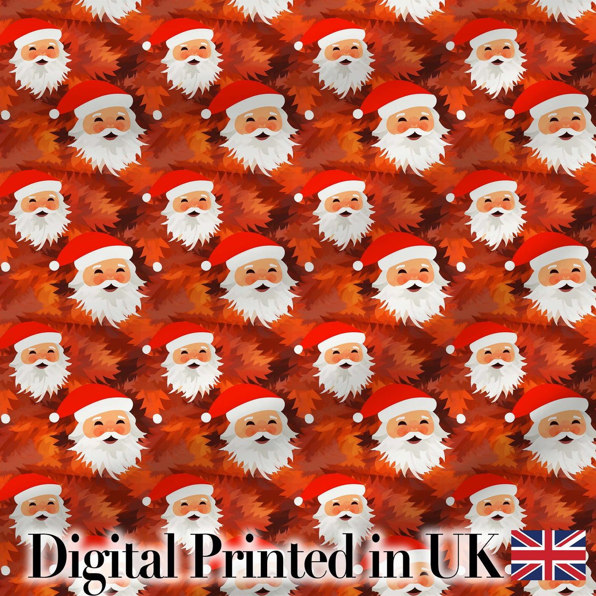 Cute Santa Faces Orange Leaf Autumn Christmas Seamless Pattern Warm Festive Digital Print Fabric by the Metre UK Sewing Quilting Textile