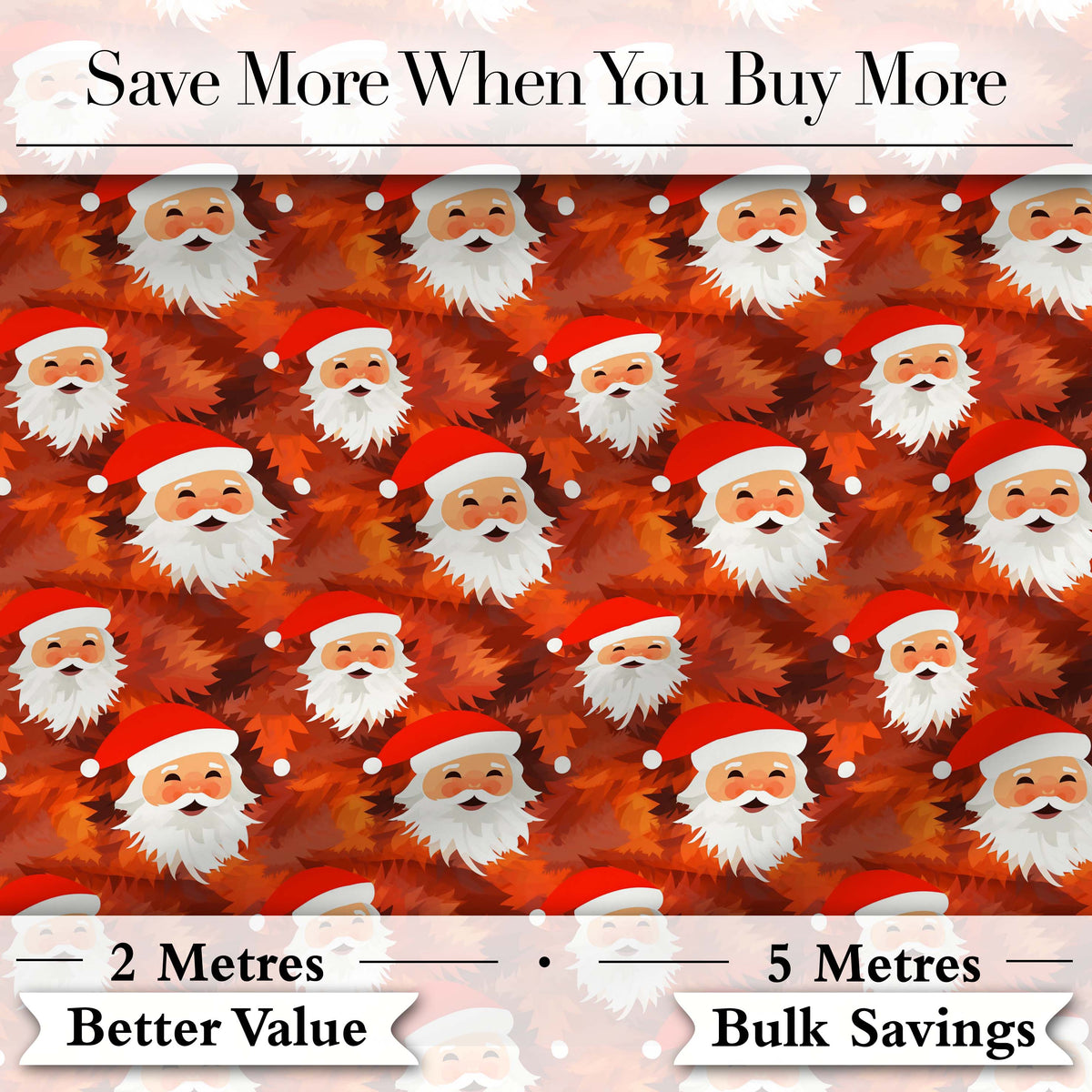 Cute Santa Faces Orange Leaf Autumn Christmas Seamless Pattern Warm Festive Digital Print Fabric by the Metre UK Sewing Quilting Textile