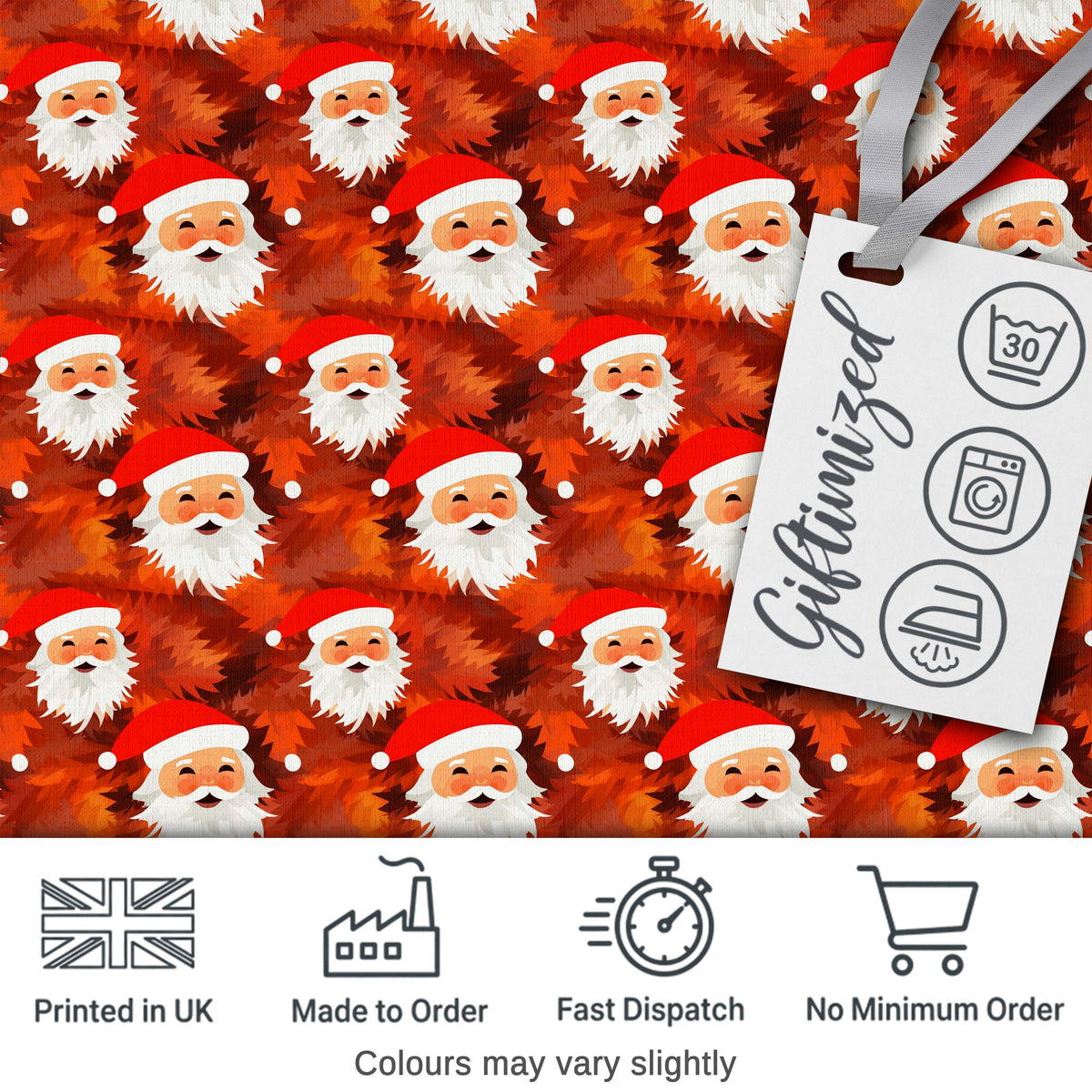 Cute Santa Faces Orange Leaf Autumn Christmas Seamless Pattern Warm Festive Digital Print Fabric by the Metre UK Sewing Quilting Textile