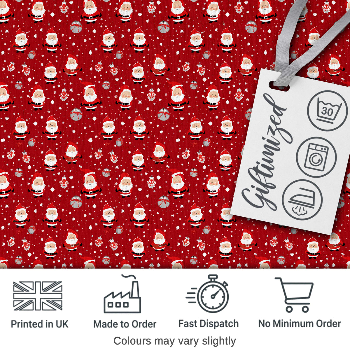 Classic Santa Snow Ornament Red Christmas Traditional Festive Design Digital Print Fabric by the Metre UK Sewing Quilting Textile