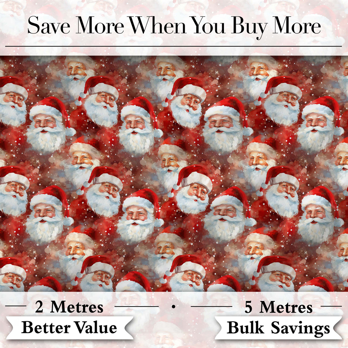 Vintage Style Santa Faces Snowy Red Background Christmas Seamless Pattern Digital Print Fabric by the Metre UK Sewing Quilting Textile