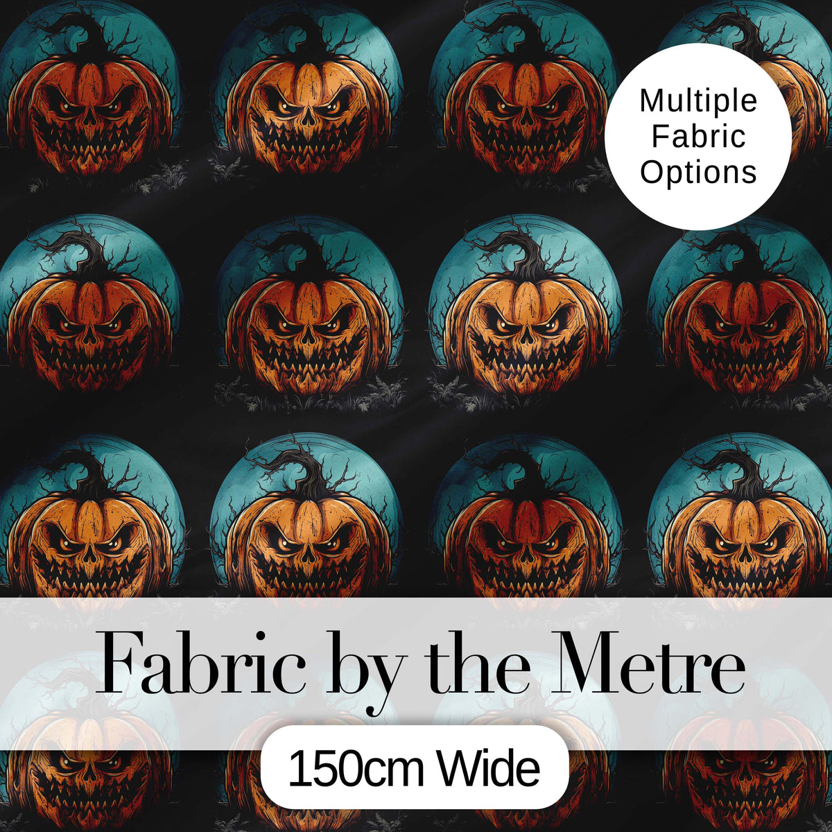 Spooky Halloween Pumpkin Moon Dark Seamless Gothic Jack O Lantern Design Digital Print Fabric by the Metre UK Sewing Quilting Textile