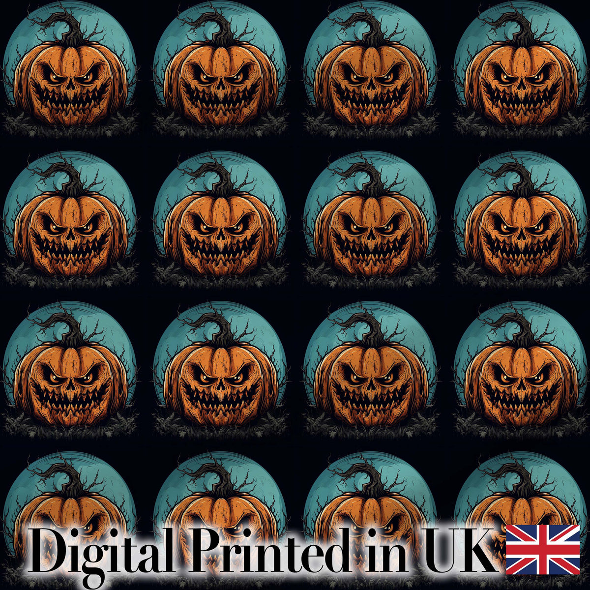 Spooky Halloween Pumpkin Moon Dark Seamless Gothic Jack O Lantern Design Digital Print Fabric by the Metre UK Sewing Quilting Textile