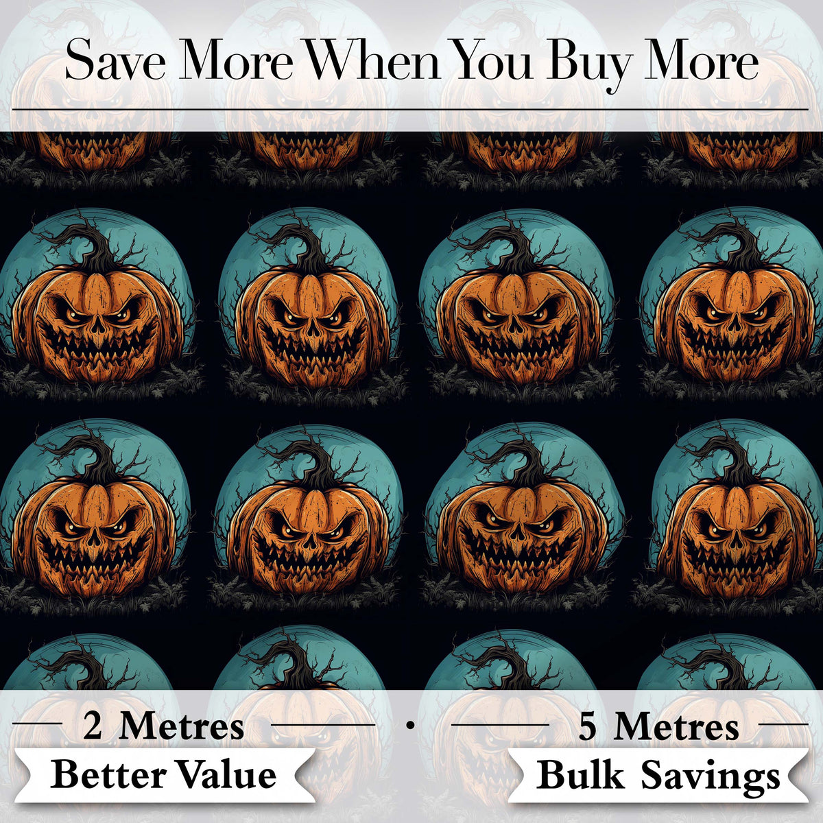 Spooky Halloween Pumpkin Moon Dark Seamless Gothic Jack O Lantern Design Digital Print Fabric by the Metre UK Sewing Quilting Textile