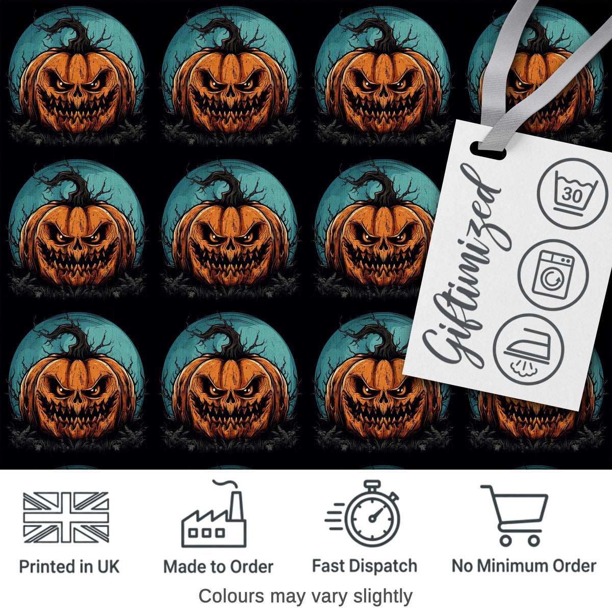 Spooky Halloween Pumpkin Moon Dark Seamless Gothic Jack O Lantern Design Digital Print Fabric by the Metre UK Sewing Quilting Textile