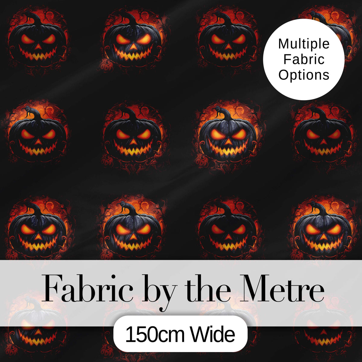 Glowing Halloween Pumpkin Fire Eyes Dark Seamless Pattern Creepy Autumn Design Digital Print Fabric by the Metre UK Sewing Quilting Textile