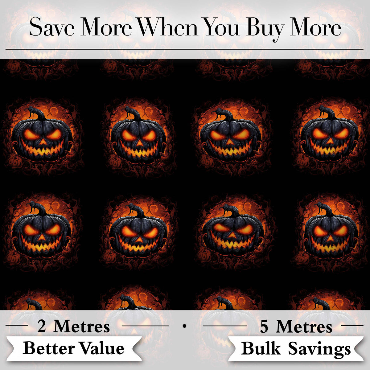 Glowing Halloween Pumpkin Fire Eyes Dark Seamless Pattern Creepy Autumn Design Digital Print Fabric by the Metre UK Sewing Quilting Textile