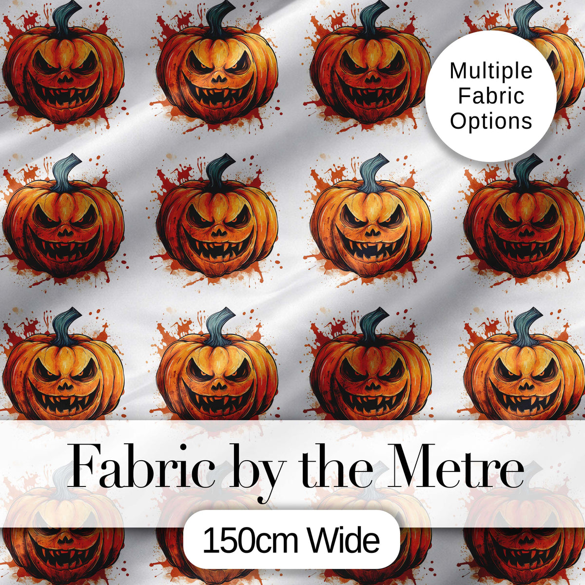 Grunge Style Pumpkin Splash White Background Halloween Seamless Pattern Digital Print Fabric by the Metre UK Sewing Quilting Textile