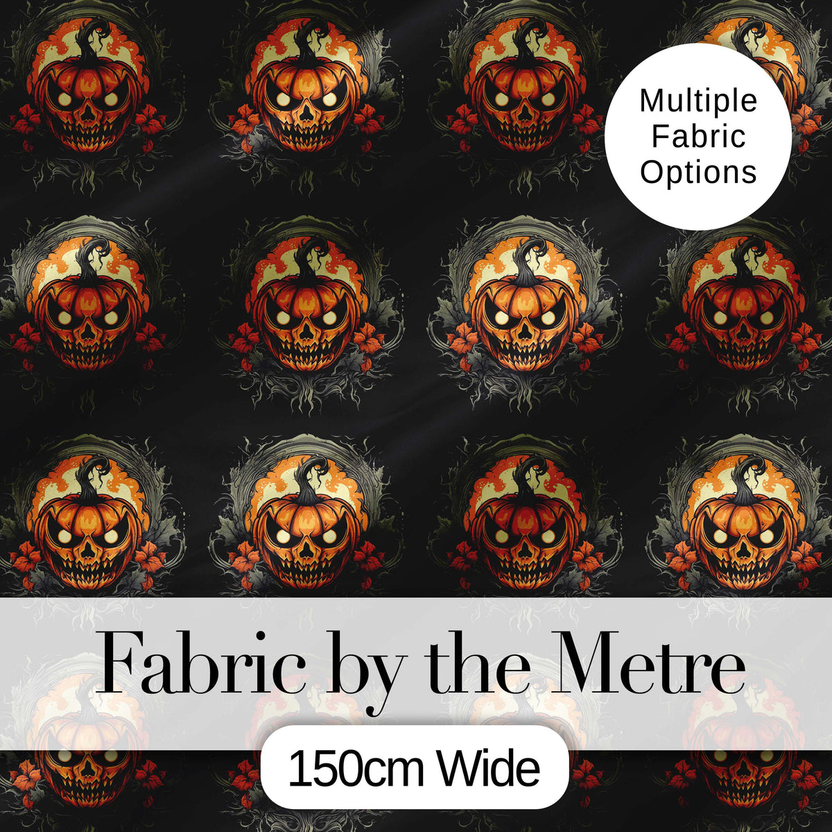 Haunted Pumpkin Skull Floral Dark Background Halloween Seamless Pattern Digital Print Fabric by the Metre UK Sewing Quilting Textile