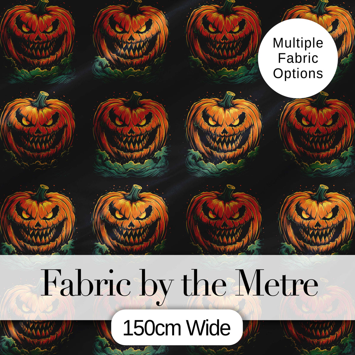 Creepy Pumpkin Ocean Waves Dark Halloween Seamless Pattern Digital Print Fabric by the Metre UK Sewing Quilting Textile